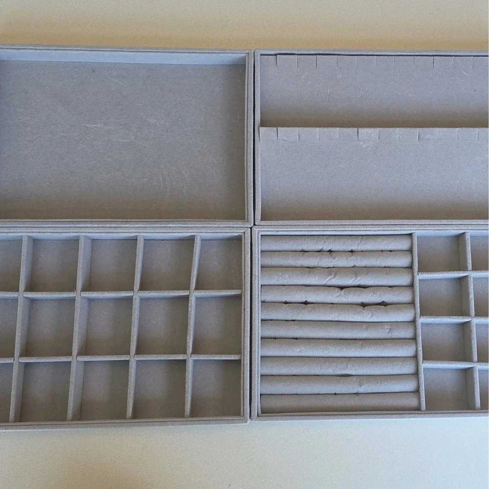 Jewelry Organizer Trays Set of 4 Gray Velvet Stackable Drawer Inserts Large